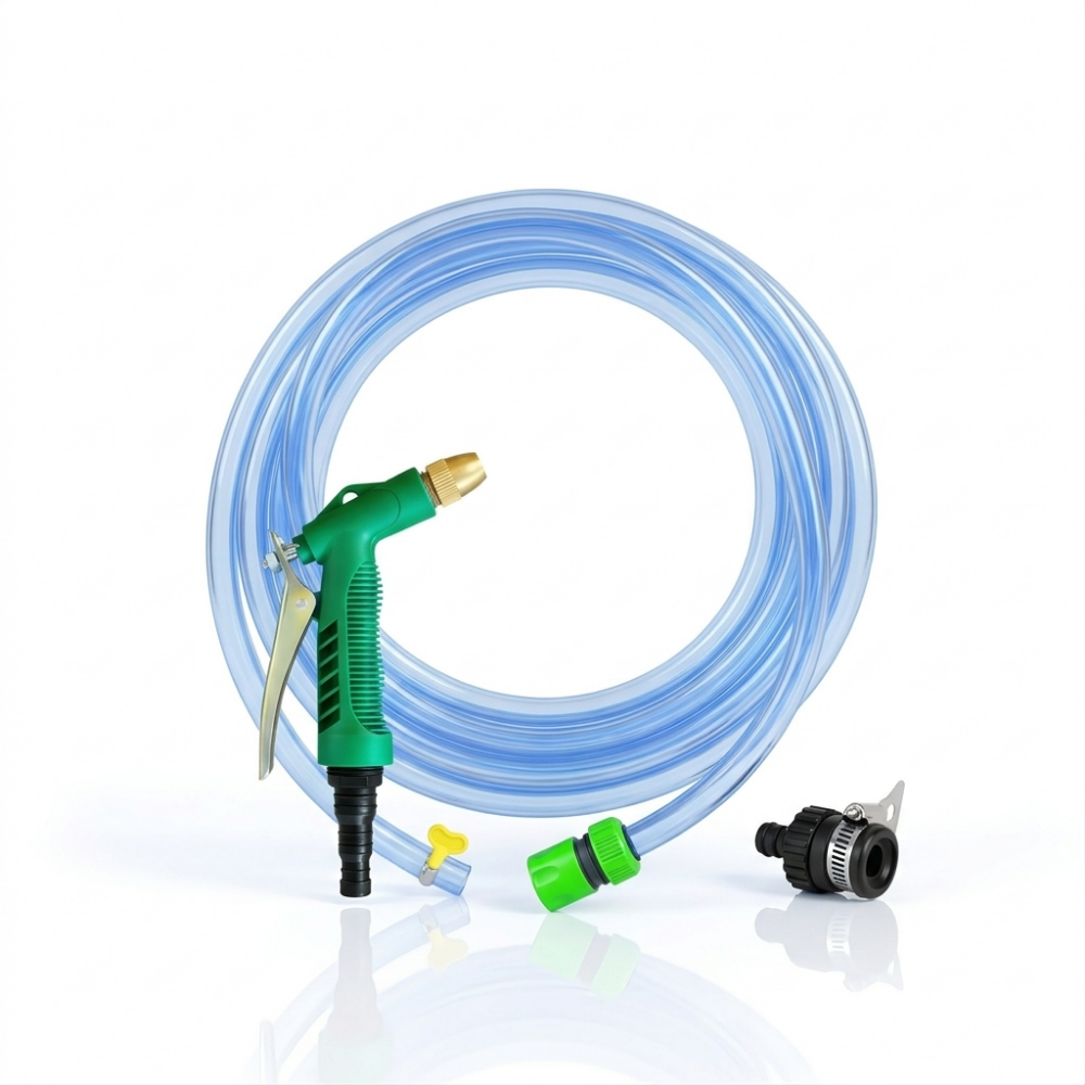 Paket Selang Air Elastis Bening ½ & ¾ Inch + Nozzle 4 Mode, 2 Konektor & Fitting Lengkap – Siap Pakai dan Praktis