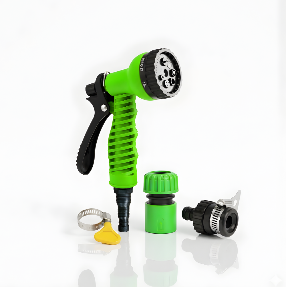 Paket Selang Air Elastis 1mm SSBO ½, ⅝, ¾ Inch – Nozzle 7 Mode, 2 Konektor & Fitting Lengkap