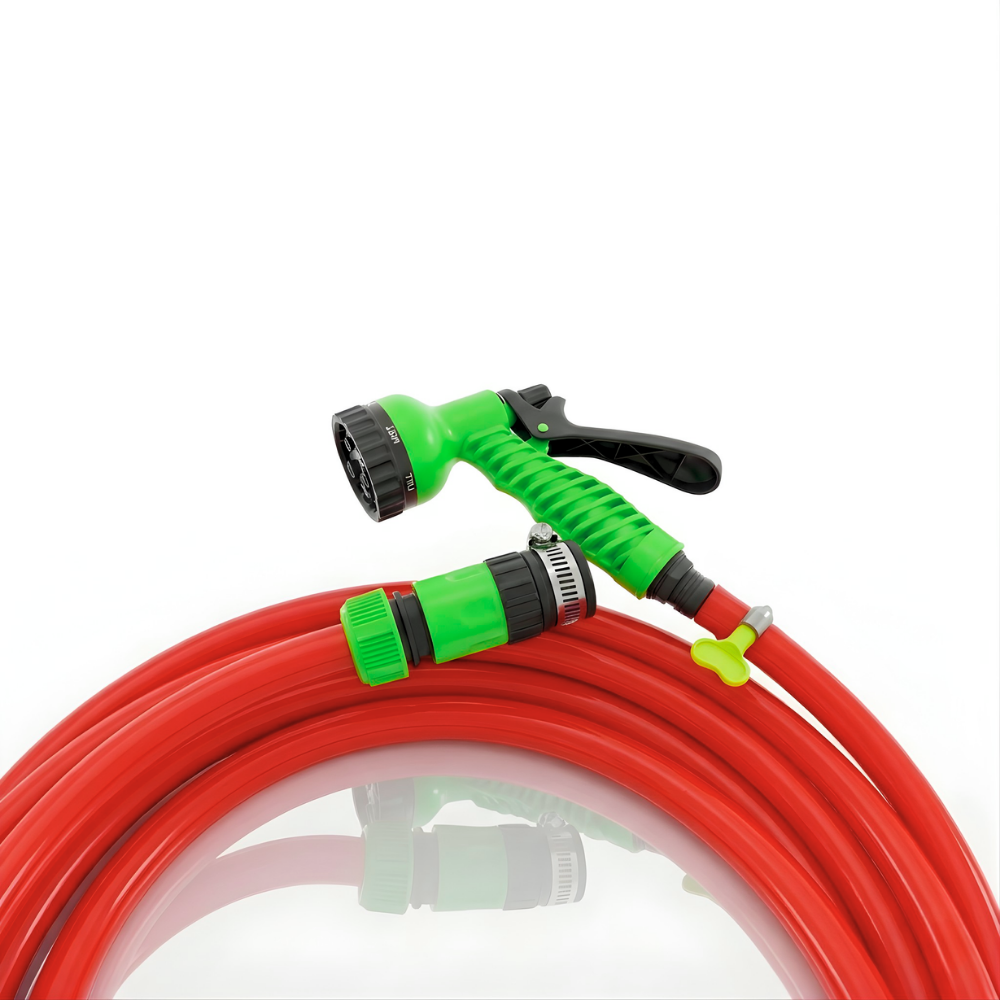 Paket Selang Air Elastis 1mm SSBO ½, ⅝, ¾ Inch – Nozzle 7 Mode, 2 Konektor & Fitting Lengkap