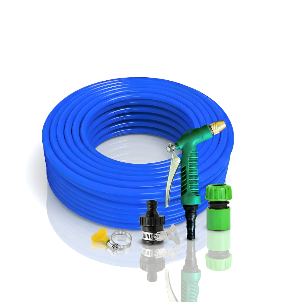 Selang Air Elastis 1 mm SSBO ½, ⅝ & ¾ Inch + Water Gun Nozzle, 2 Konektor & Fitting Lengkap  Fleksibel, Kuat & Siap Pakai