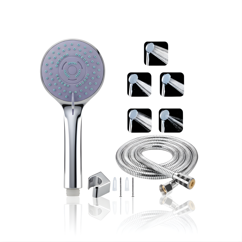 SSBO Paket Shower Kamar Mandi 4 Mode Silver 1.5 M – Kepala Shower Multifungsi Tekanan Tinggi Anti Bocor