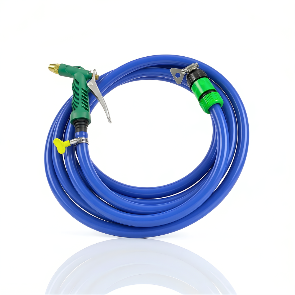 Selang Air Elastis 1 mm SSBO ½, ⅝ & ¾ Inch + Water Gun Nozzle, 2 Konektor & Fitting Lengkap  Fleksibel, Kuat & Siap Pakai