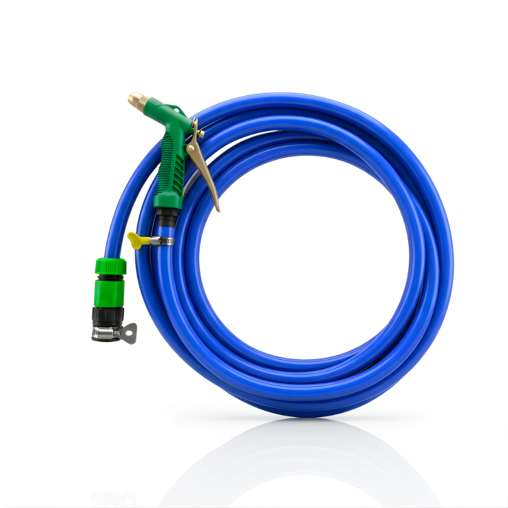 Selang Air Elastis 1 mm SSBO ½, ⅝ & ¾ Inch + Water Gun Nozzle, 2 Konektor & Fitting Lengkap  Fleksibel, Kuat & Siap Pakai