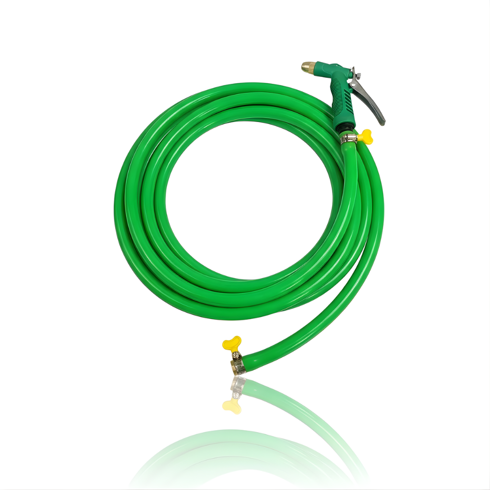 Selang Air Elastis 1 mm SSBO ½, ⅝ & ¾ Inch + Nozzle Water Gun + 2 Klem Pengunci  Fleksibel, Kuat, Tahan Tekanan & Siap Pakai