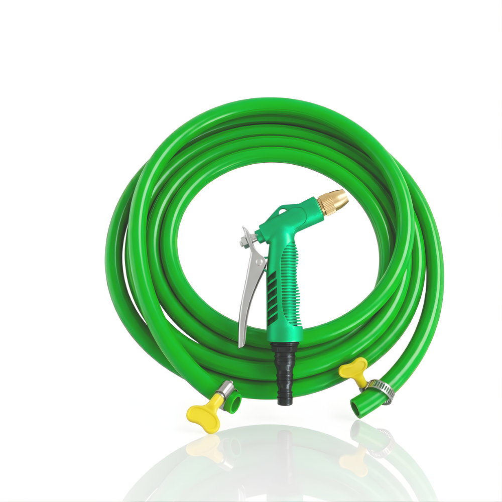 Selang Air Elastis 1 mm SSBO ½, ⅝ & ¾ Inch + Nozzle Water Gun + 2 Klem Pengunci  Fleksibel, Kuat, Tahan Tekanan & Siap Pakai