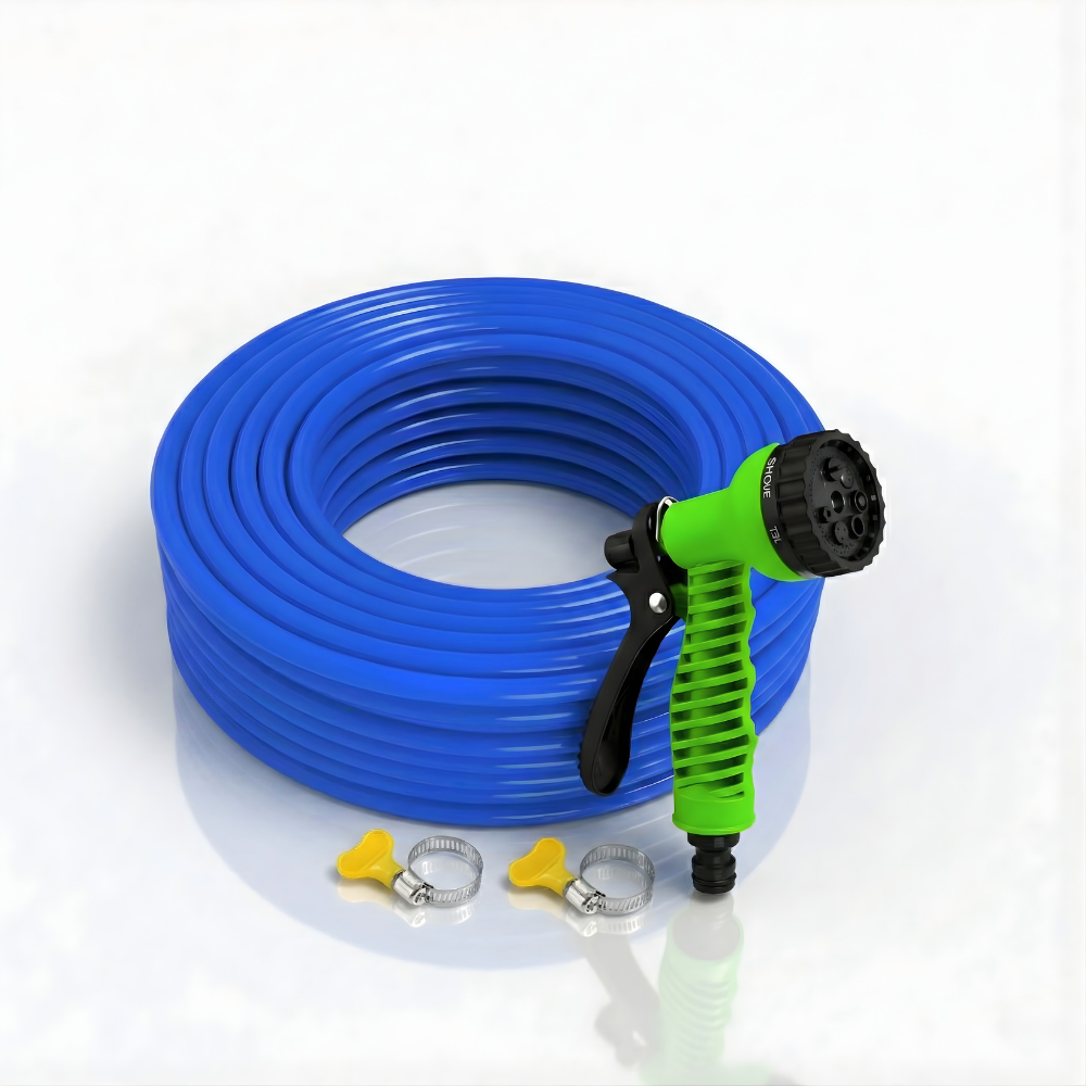 Selang Air Elastis 1 mm SSBO ⅝ & ¾ Inch + Nozzle Semprot 7 Mode + 2 Klem Pengunci Fleksibel, Kuat, Tahan Tekanan & Siap Pakai