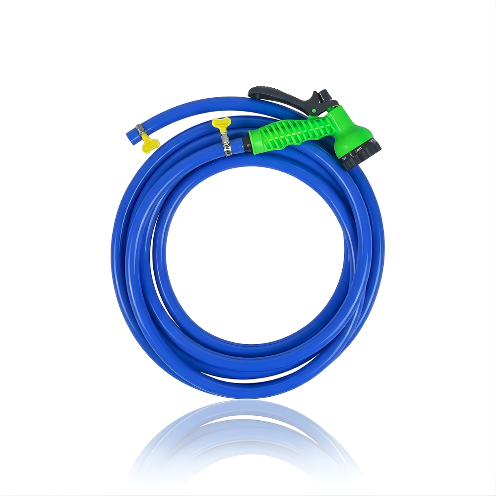 Selang Air Elastis 1 mm SSBO ⅝ & ¾ Inch + Nozzle Semprot 7 Mode + 2 Klem Pengunci Fleksibel, Kuat, Tahan Tekanan & Siap Pakai