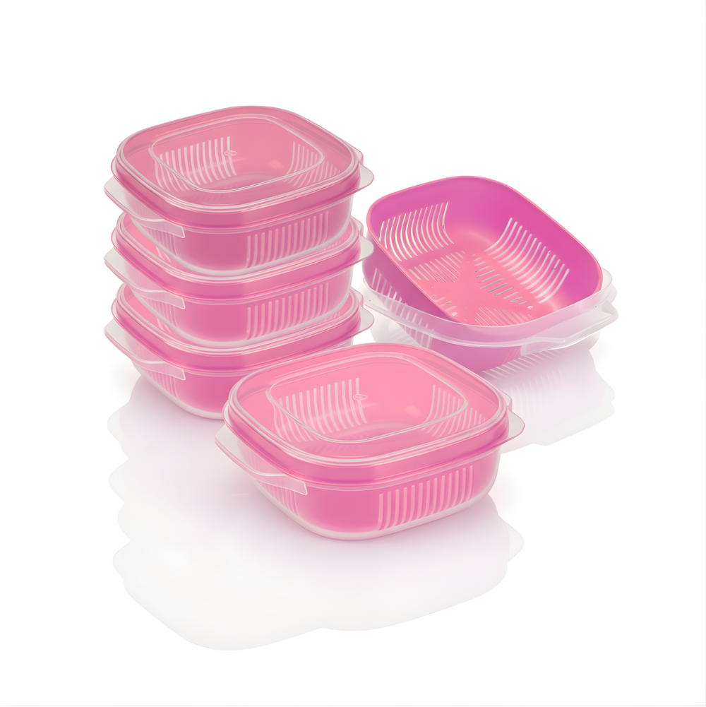 Kotak Penyimpan Makanan Serbaguna dengan Saringan – Warna Pink, Kedap Udara & Praktis (Food Organiser)