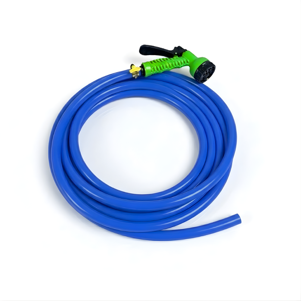 Selang Air Elastis 1 mm SSBO ⅝ & ¾ Inch + Nozzle Semprot 7 Mode + 2 Klem Pengunci Fleksibel, Kuat, Tahan Tekanan & Siap Pakai