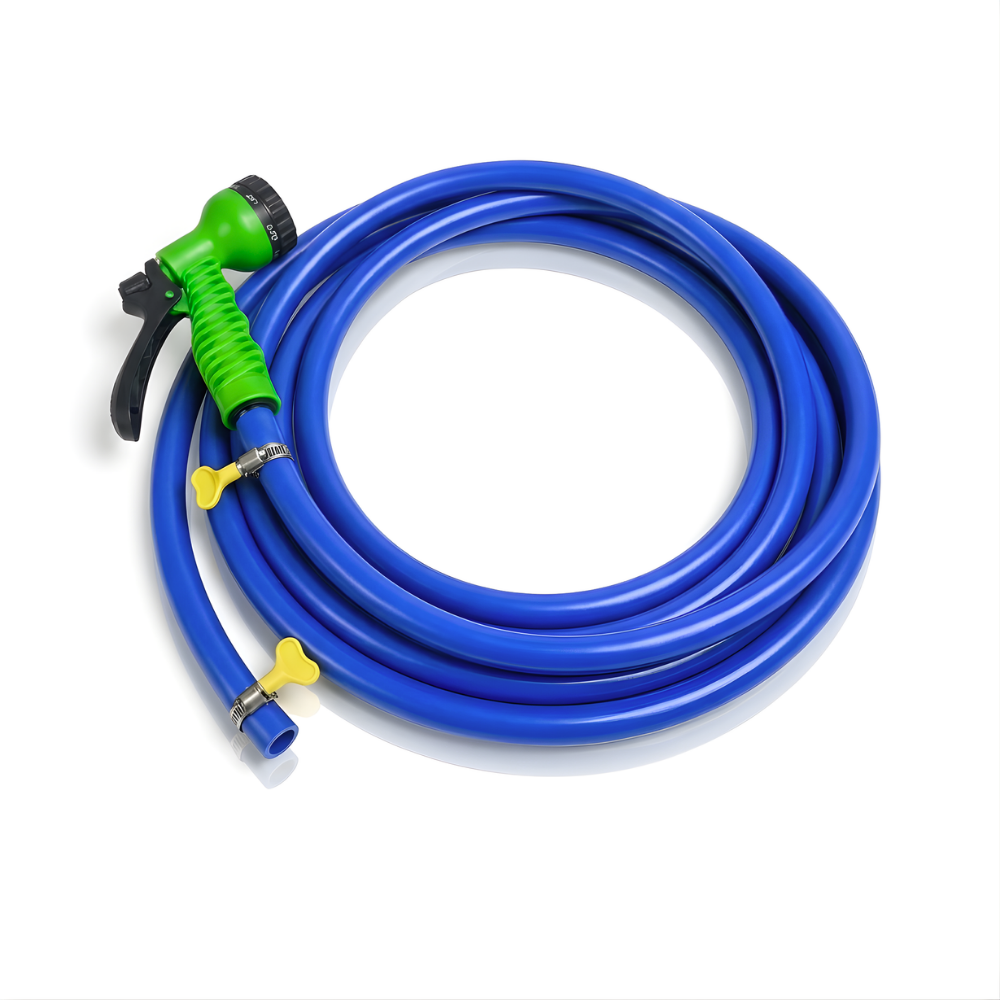 Selang Air Elastis 1 mm SSBO ⅝ & ¾ Inch + Nozzle Semprot 7 Mode + 2 Klem Pengunci Fleksibel, Kuat, Tahan Tekanan & Siap Pakai