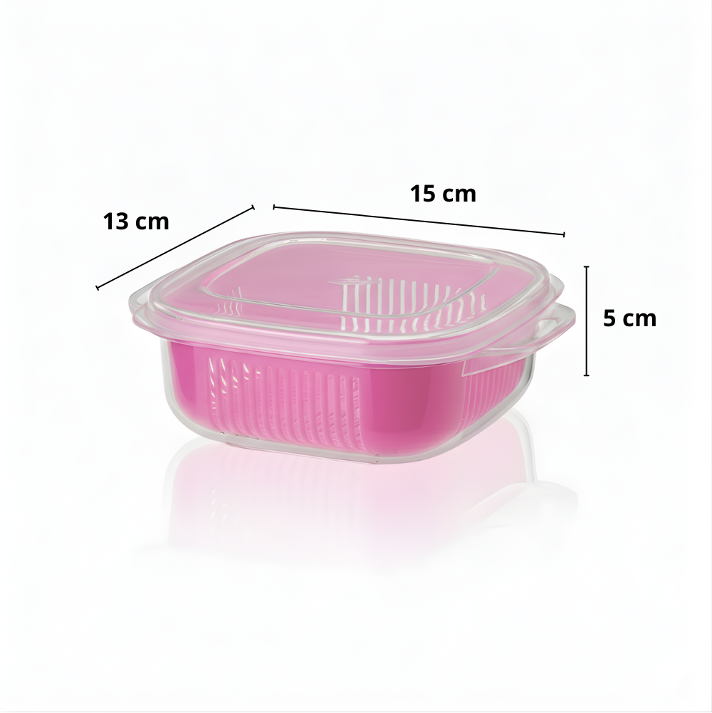 Kotak Penyimpan Makanan Serbaguna dengan Saringan – Warna Pink, Kedap Udara & Praktis (Food Organiser)