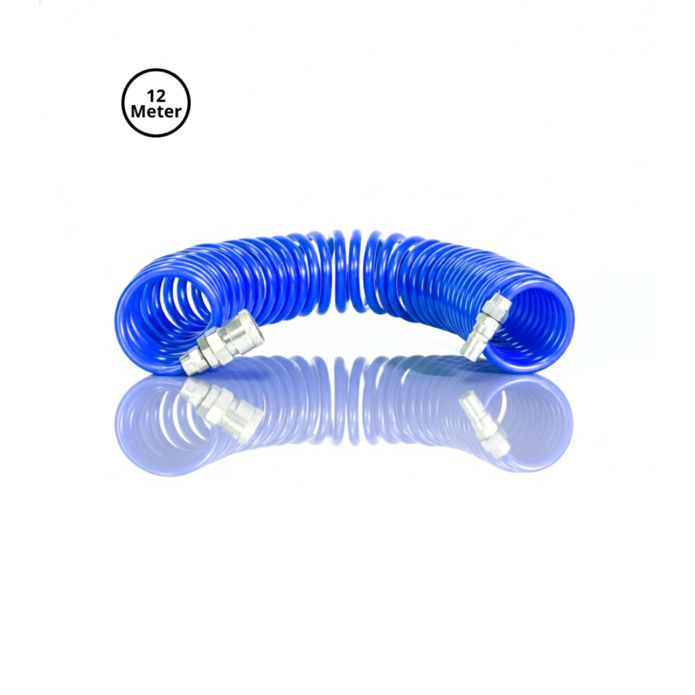 SSBO Selang Spiral Kompresor Angin Biru 12 Meter – Selang Angin Fleksibel, Kuat & Anti Kusut untuk Kompresor