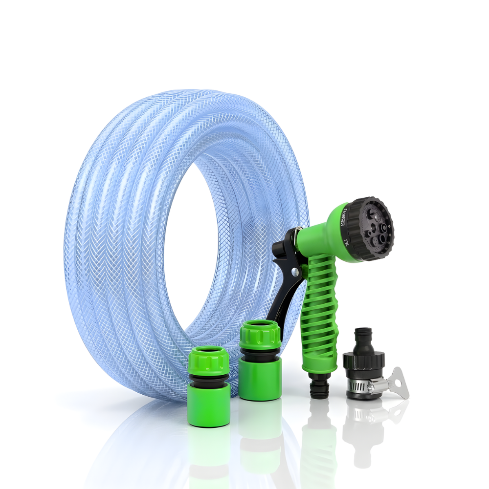 Paket Selang Air Serat Benang Transparan SSBO ½, ⅝ & ¾ Inch – Nozzle 7 Mode, Konektor & Fitting Lengkap, Lentur dan Siap Pakai