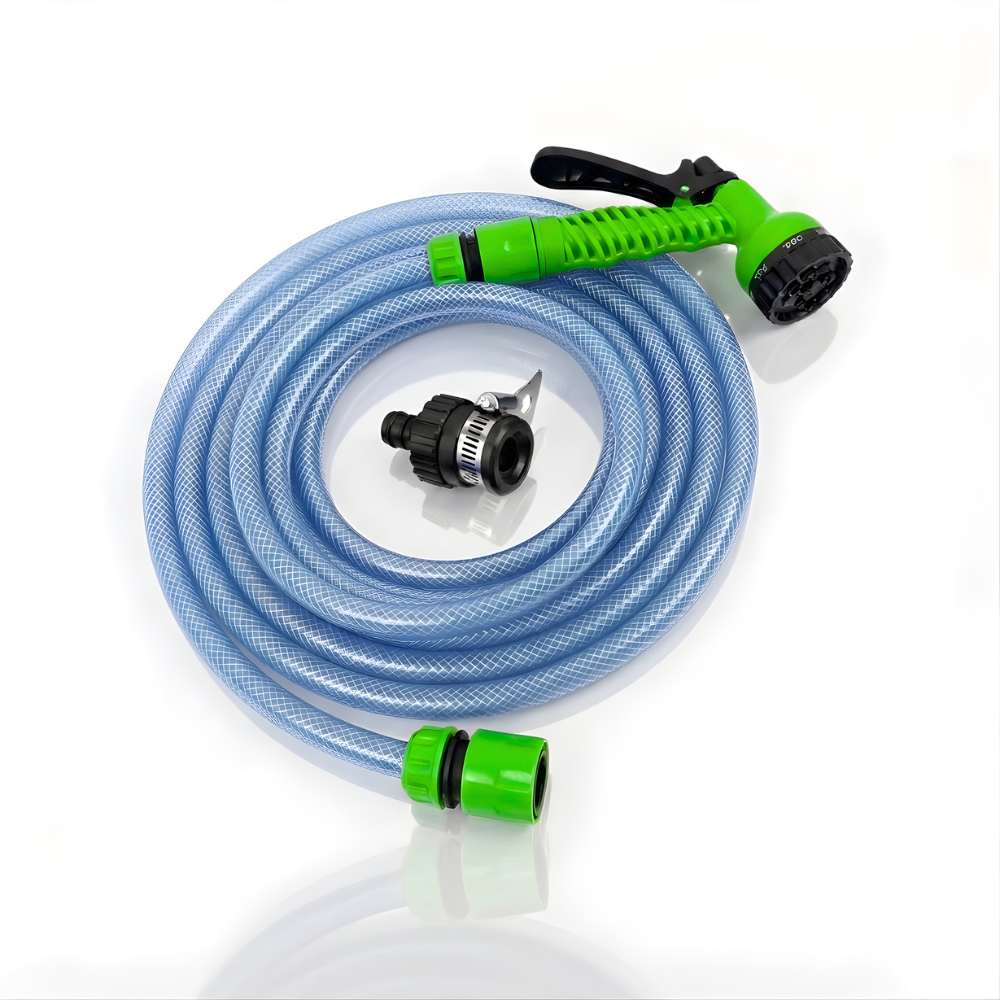 Paket Selang Air Serat Benang Transparan SSBO ½, ⅝ & ¾ Inch – Nozzle 7 Mode, Konektor & Fitting Lengkap, Lentur dan Siap Pakai