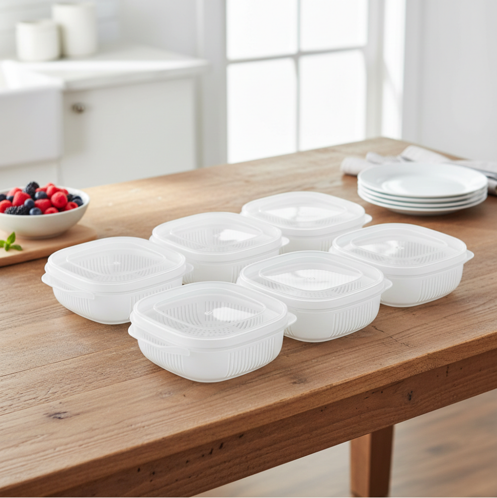 Kotak Penyimpan Makanan Serbaguna dengan Saringan – Warna Putih, Kedap Udara & Praktis (Food Organiser)