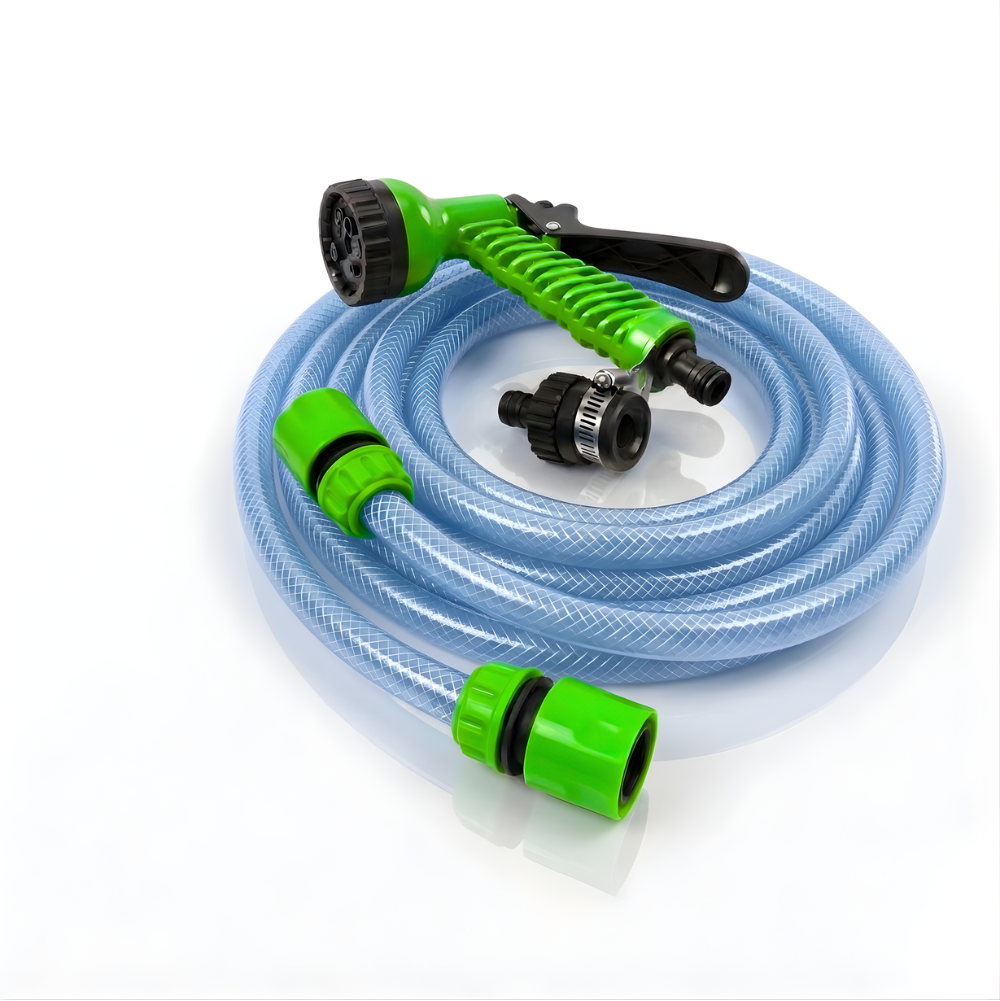 Paket Selang Air Serat Benang Transparan SSBO ½, ⅝ & ¾ Inch – Nozzle 7 Mode, Konektor & Fitting Lengkap, Lentur dan Siap Pakai