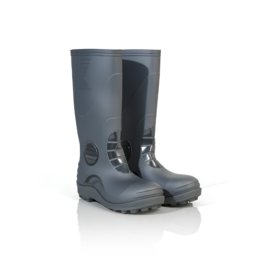 Sepatu Boots Proyek SSBO – Ujung Besi Anti Benturan, Anti Selip, Bahan PVC Tebal, Tahan Air & Cocok untuk Kerja Outdoor