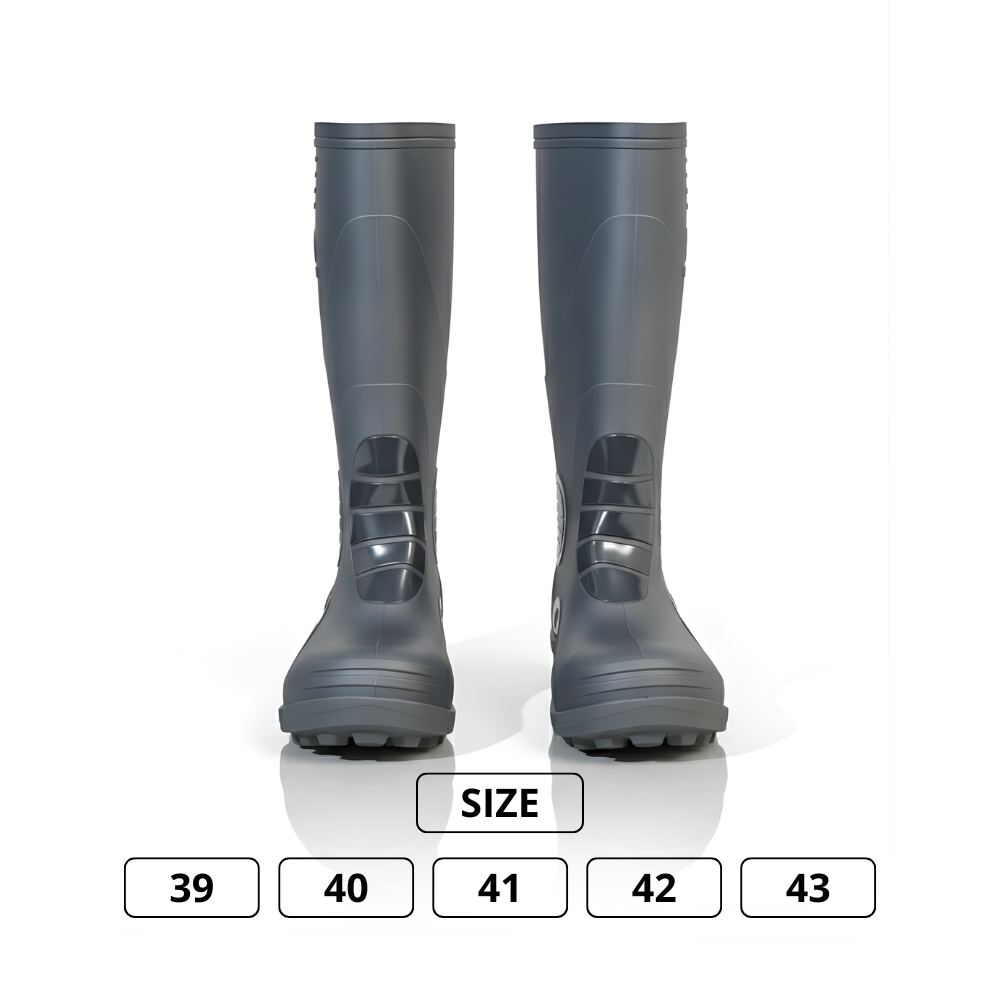 Sepatu Boots Proyek SSBO – Ujung Besi Anti Benturan, Anti Selip, Bahan PVC Tebal, Tahan Air & Cocok untuk Kerja Outdoor