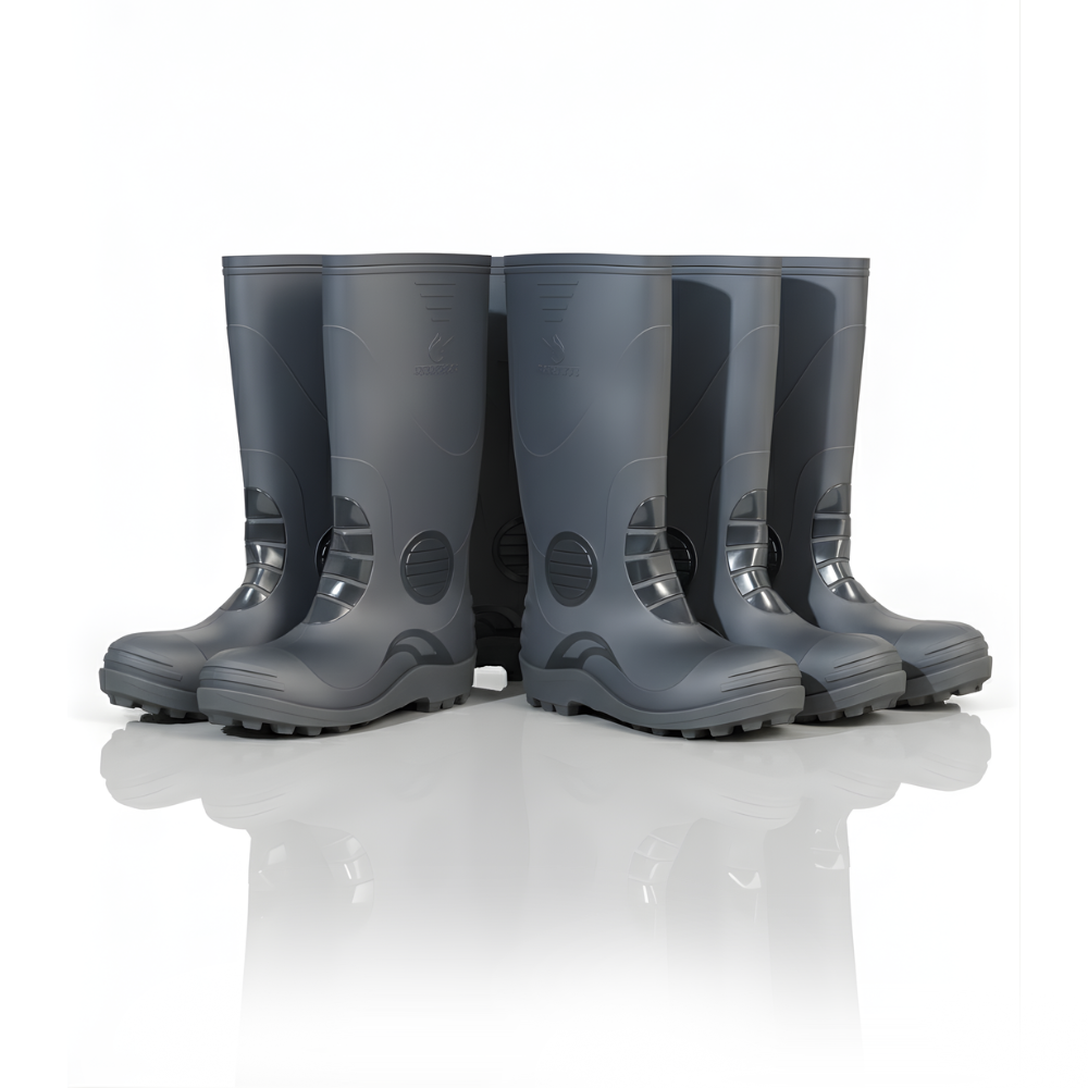 Sepatu Boots Proyek SSBO – Ujung Besi Anti Benturan, Anti Selip, Bahan PVC Tebal, Tahan Air & Cocok untuk Kerja Outdoor