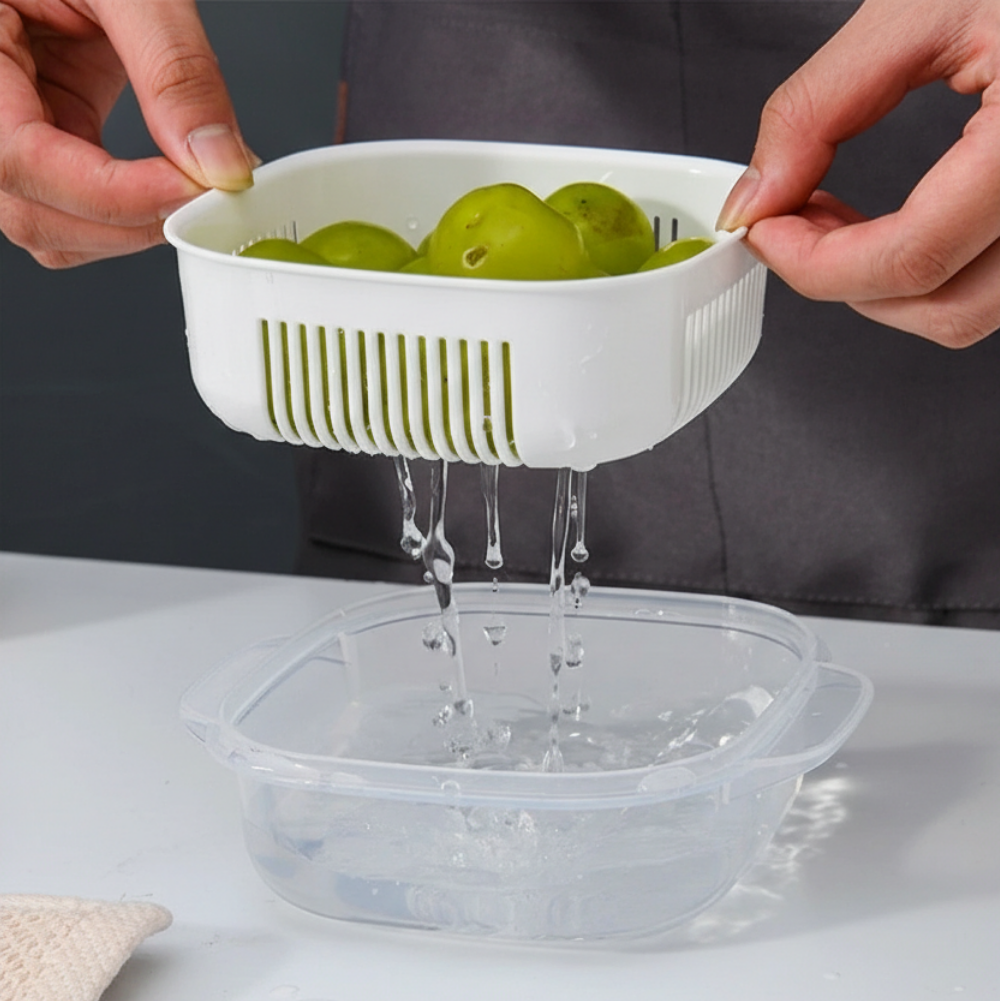 Kotak Penyimpan Makanan Serbaguna dengan Saringan – Warna Putih, Kedap Udara & Praktis (Food Organiser)