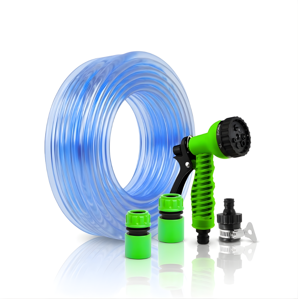 SSBO Paket Selang Air Elastis Bening ½ & ¾ Inch – Nozzle 7 Mode, Konektor & Fitting Lengkap, Siap Pakai untuk Taman & Kendaraan
