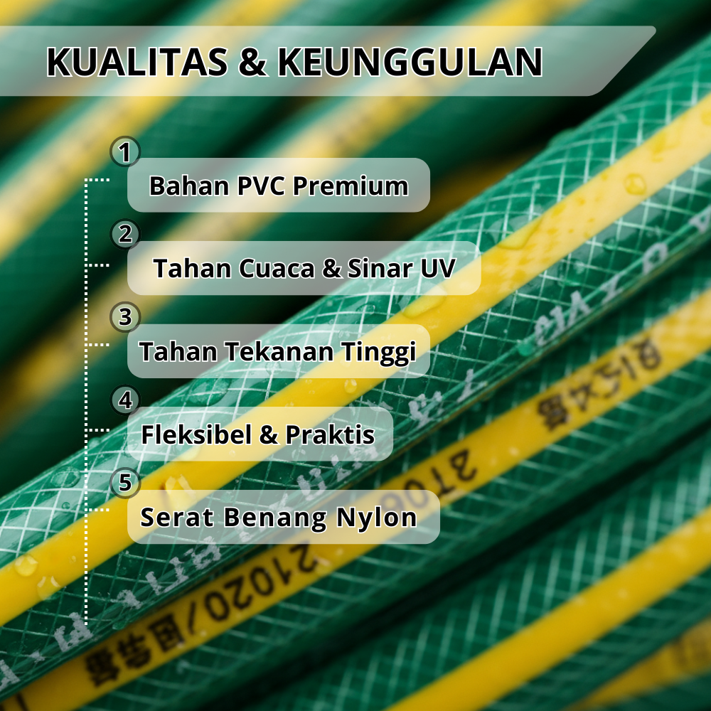 SSBO Selang Air PVC Warna Hijau Strip Kuning – Lentur, Kuat, dan Tahan Tekanan