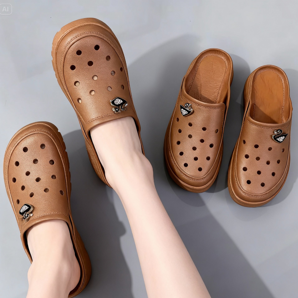 Sandal Slip On Wanita Baim – Bahan Karet Empuk, Ringan & Anti Slip (Hitam, Cream, Coklat)