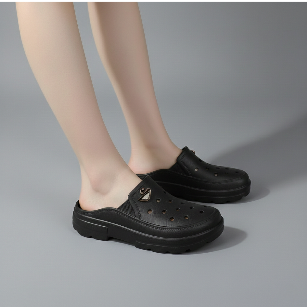 Sandal Slip On Wanita Baim – Bahan Karet Empuk, Ringan & Anti Slip (Hitam, Cream, Coklat)