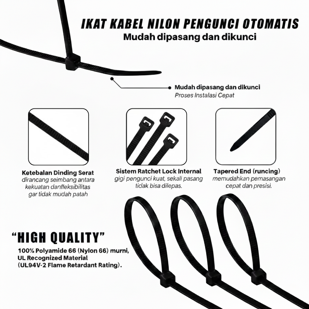 Kabel Ties SSBO – Warna Hitam | Pengikat Serbaguna Kuat, Lentur & Tahan Panas