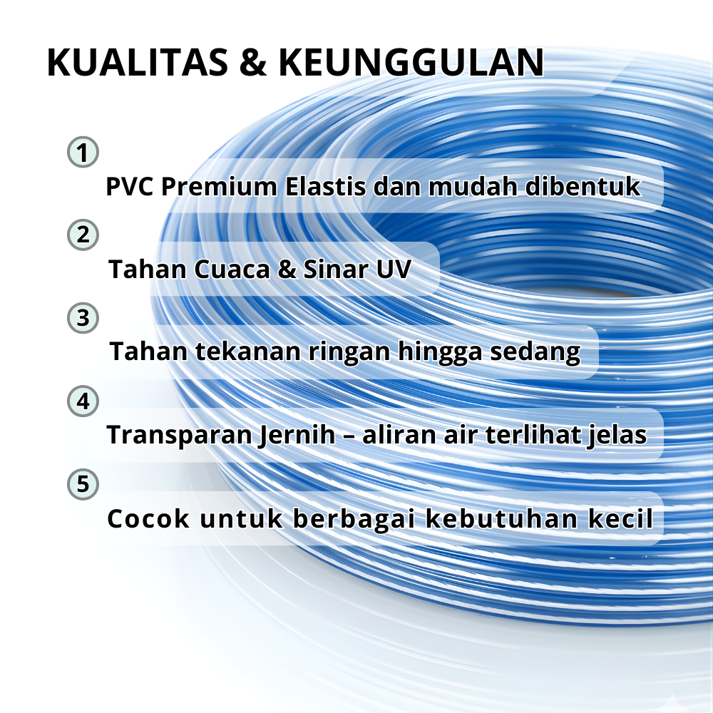 Selang Tukang Bangunan / Selang Air Aquarium Transparan 1/4 Inch – Fleksibel, Bening & Tahan Lama