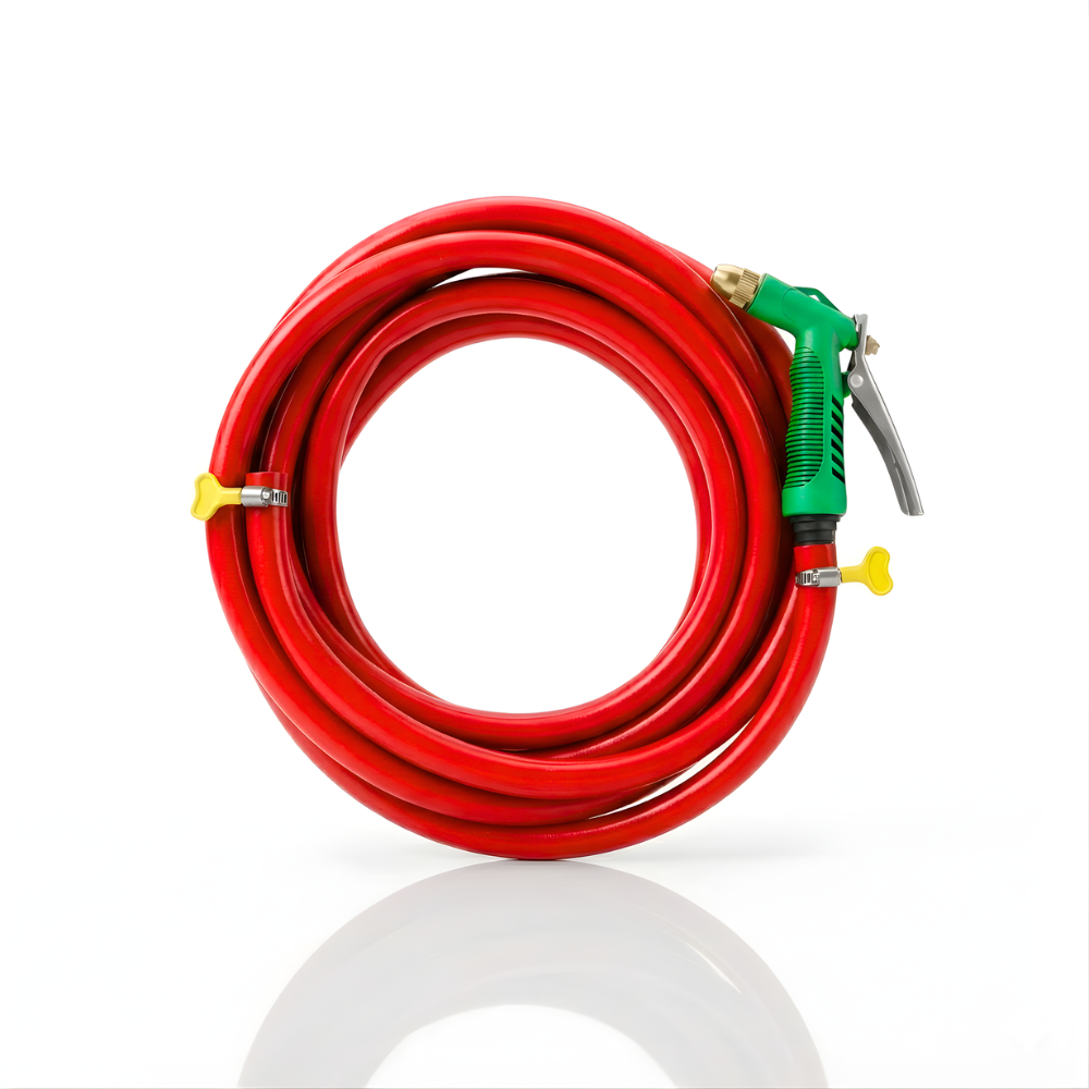 Selang Air Elastis 1,5 mm SSBO ½, ⅝, ¾ Inch + Nozzle Water Gun + 2 Klem Pengunci – Fleksibel, Kuat, Tahan Tekanan & Siap Pakai