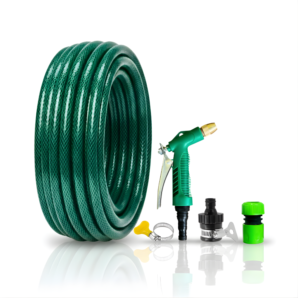 Paket Selang Air Serat Benang Hijau SSBO ½ Inch – Water Gun Nozzle, 2 Konektor & Fitting Lengkap – Kuat, Fleksibel & Siap Pakai