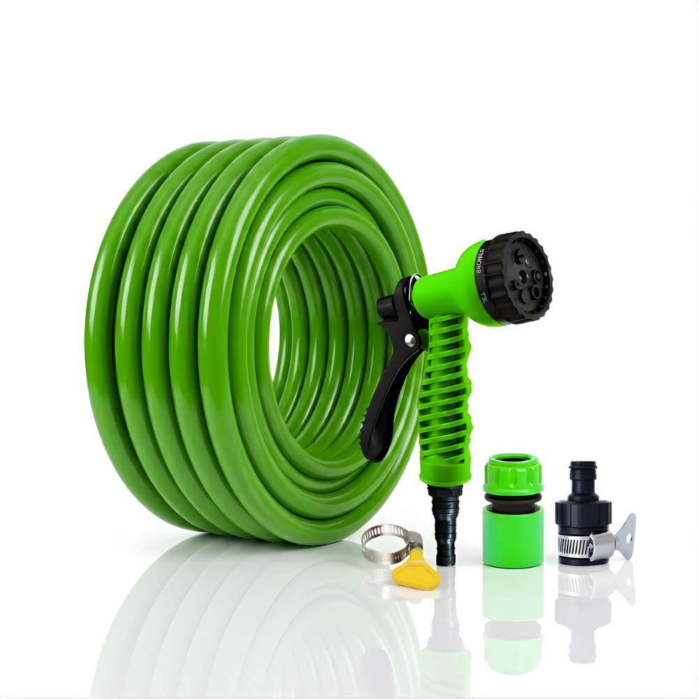 Paket Selang Air Elastis 1.5 mm SSBO ½, ⅝, ¾ Inch – Nozzle 7 Mode, 2 Konektor & Fitting Lengkap