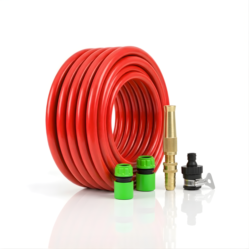 Selang Air Elastis 1,5 mm SSBO ½, ⅝, ¾ Inch + Nozzle Spray Kuningan, Konektor & Fitting Lengkap – Kuat, Fleksibel & Siap Pakai