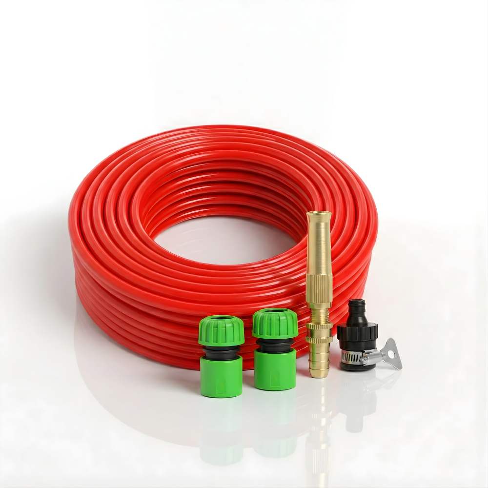 Selang Air Elastis 1 mm SSBO ½, ⅝ & ¾ Inch + Nozzle Spray Kuningan, Konektor & Fitting Lengkap  Kuat, Fleksibel & Siap Pakai