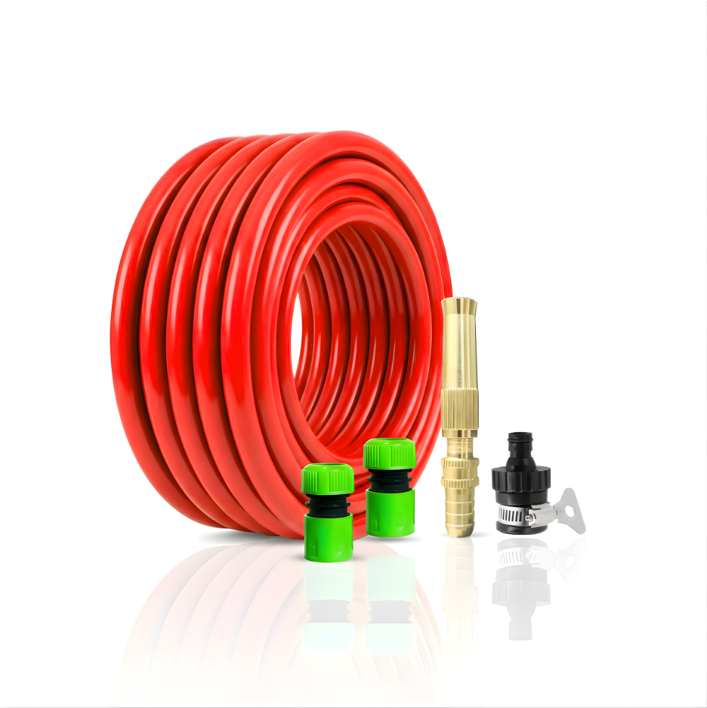 Selang Air Elastis 1,5 mm SSBO ½, ⅝, ¾ Inch + Nozzle Spray Kuningan, Konektor & Fitting Lengkap – Kuat, Fleksibel & Siap Pakai